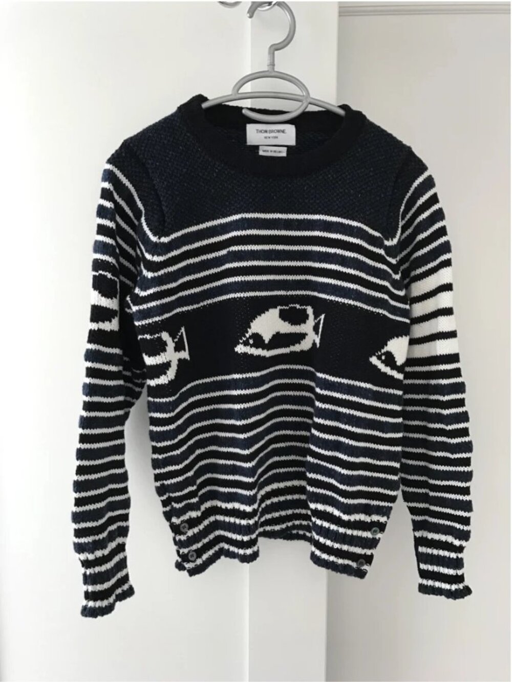 Thom Browne fish fair isle intarsia cotton wool mohair blend sweater